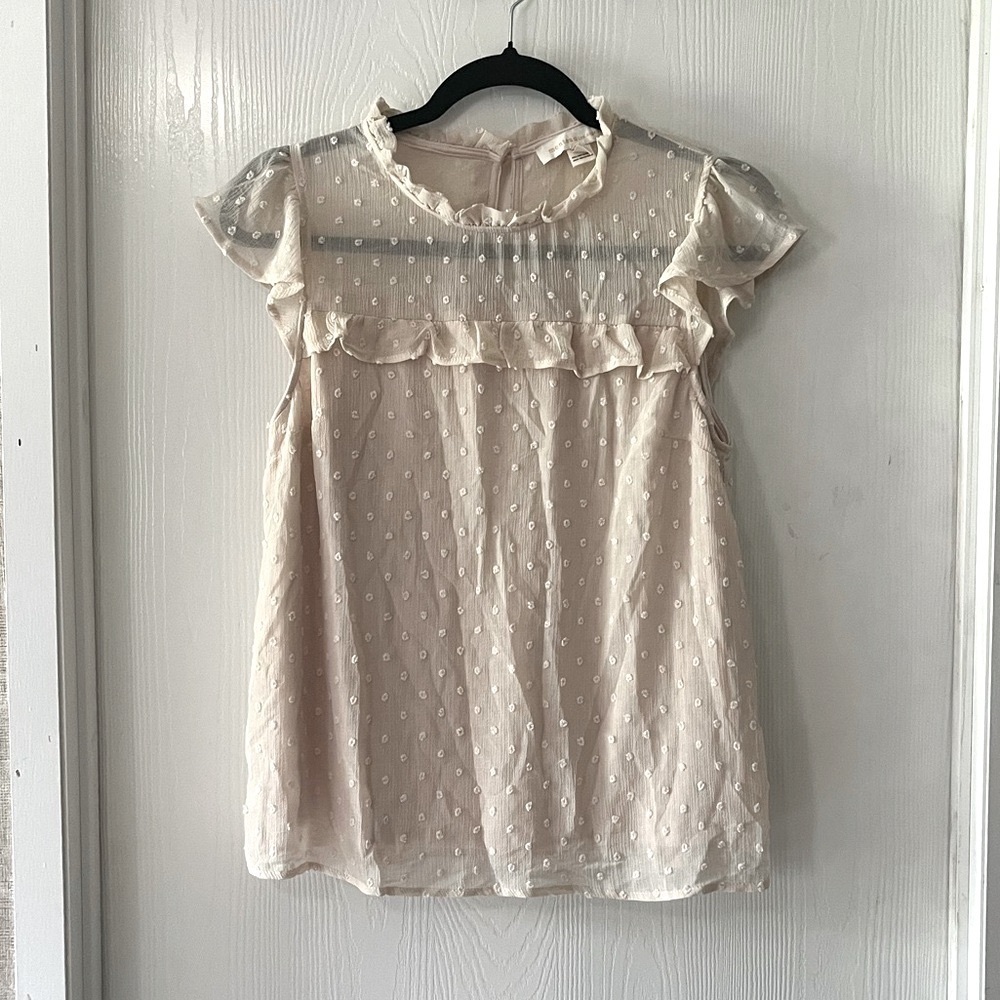 Monteau Cream Sheer Babydoll Button Back Ruffle Tank - Picture 5 of 7
